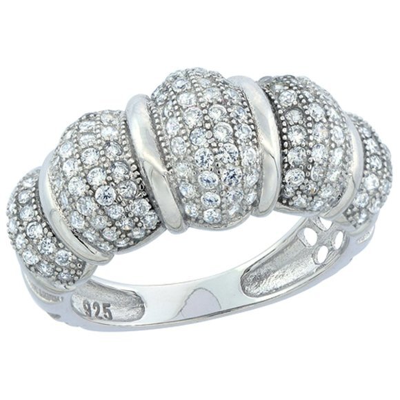 Sterling Silver Micro Pave CZ Convex Ribbed Ring 3/8 inch wide size 6 7 8 9